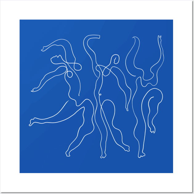 Picasso Line Art - Dancers Blue Background Wall Art by shamila